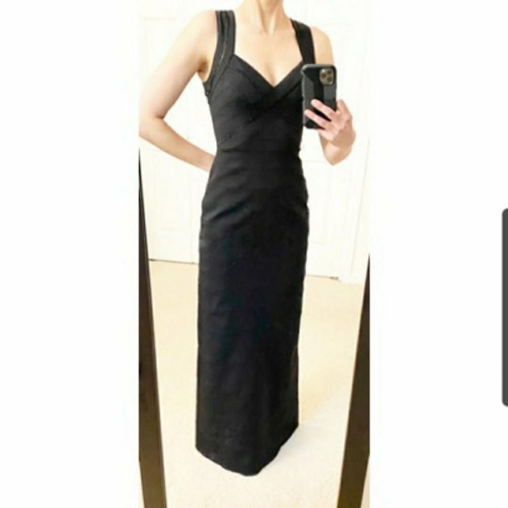 Aidan Mattox Black Beaded Evening Gown Dress Size